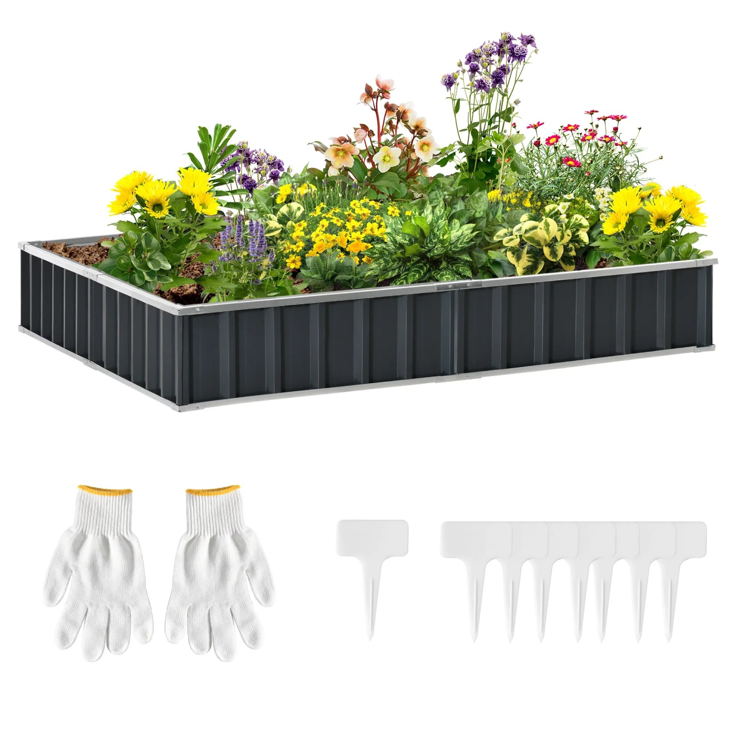 Outsunny Hochbeet Stahl Dunkelgrau 258L x 90B x 30H cm