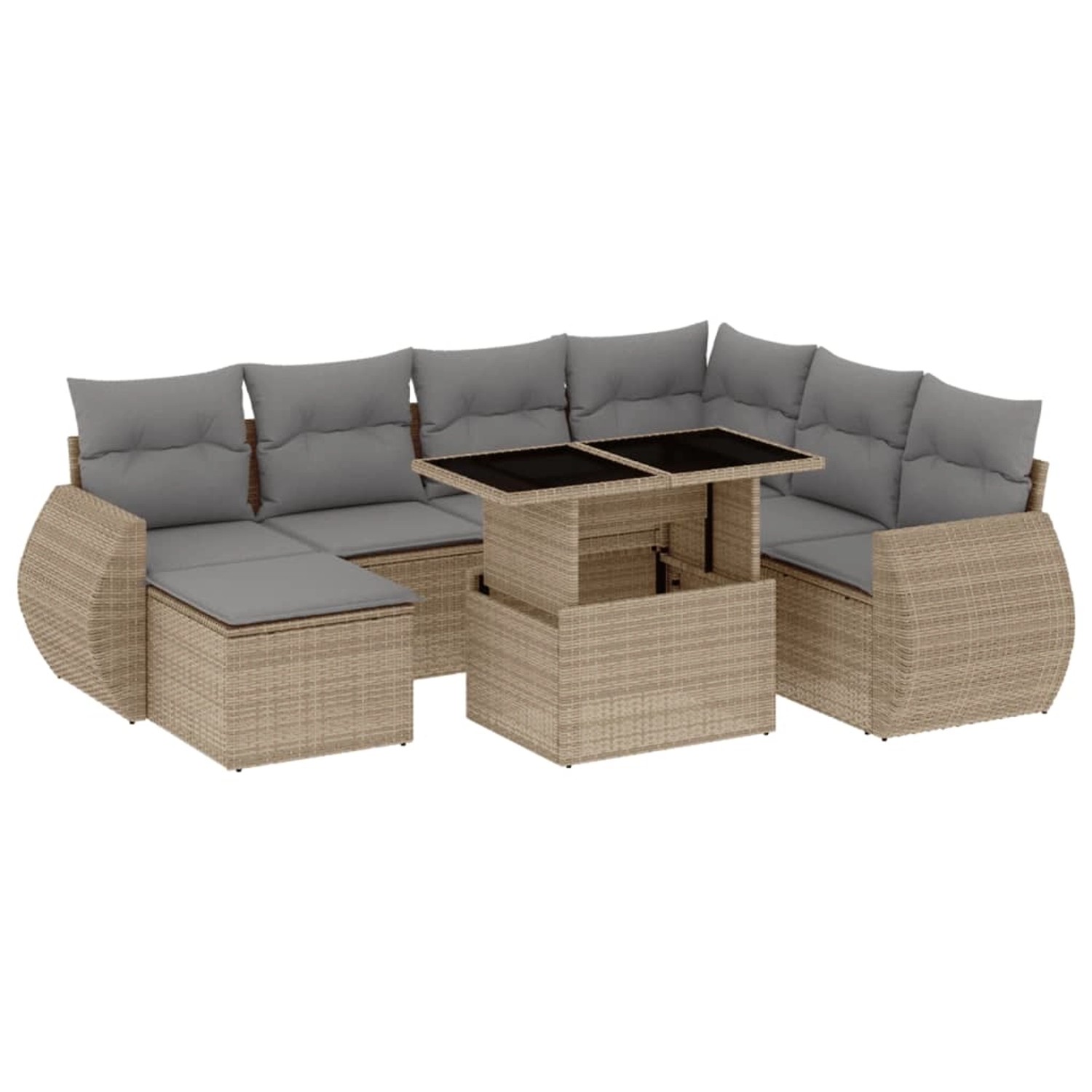 vidaXL 8-Tlg Garten-Sofagarnitur mit Kissen Beige Poly Rattan 3268699