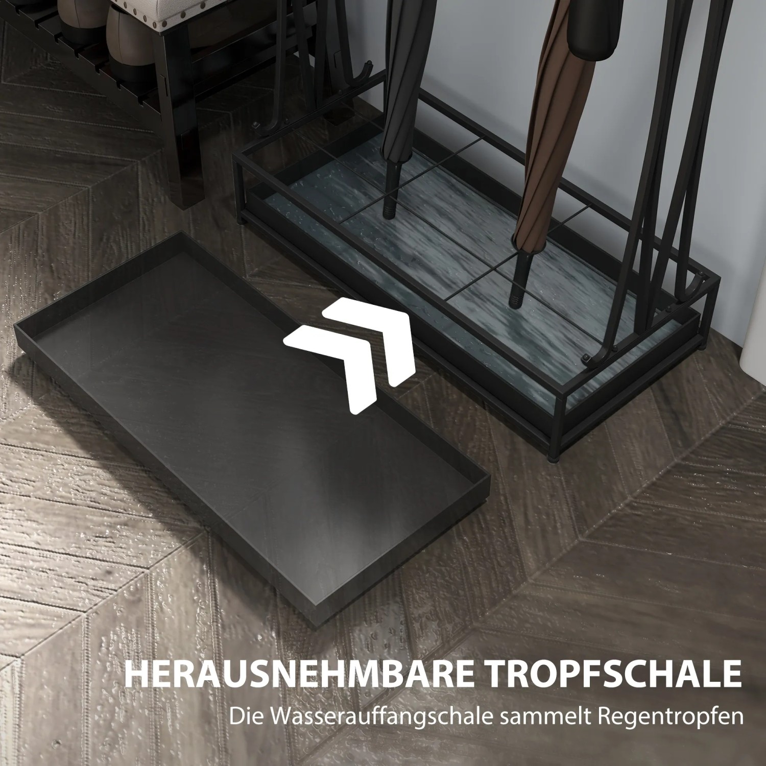HOMCOM Schirmhalter schwarz mit herausnehmbarer Tropfschale aus Stahl.
