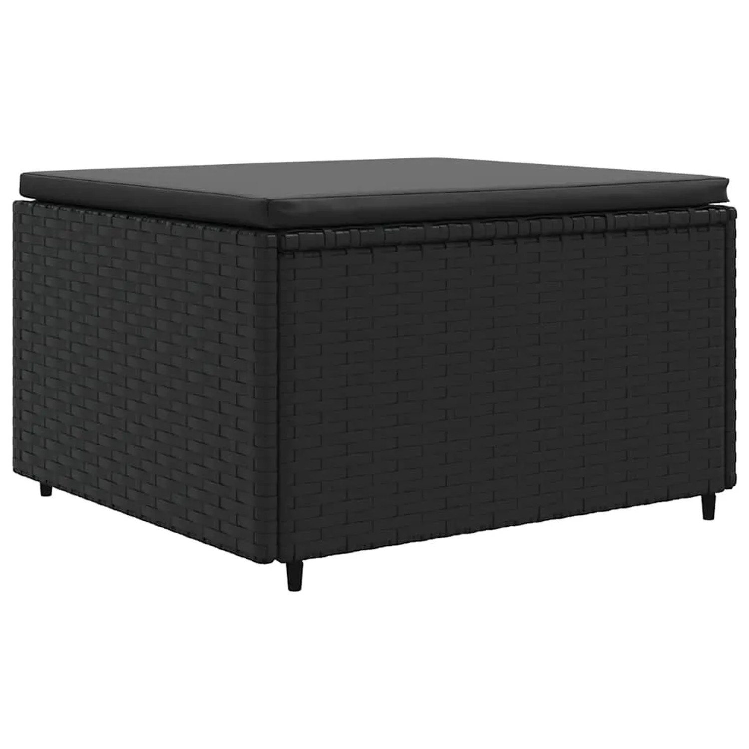 Schwarzer vidaXL Fußhocker aus Rattan mit Kissen, Teil des Garten Lounge Sets.