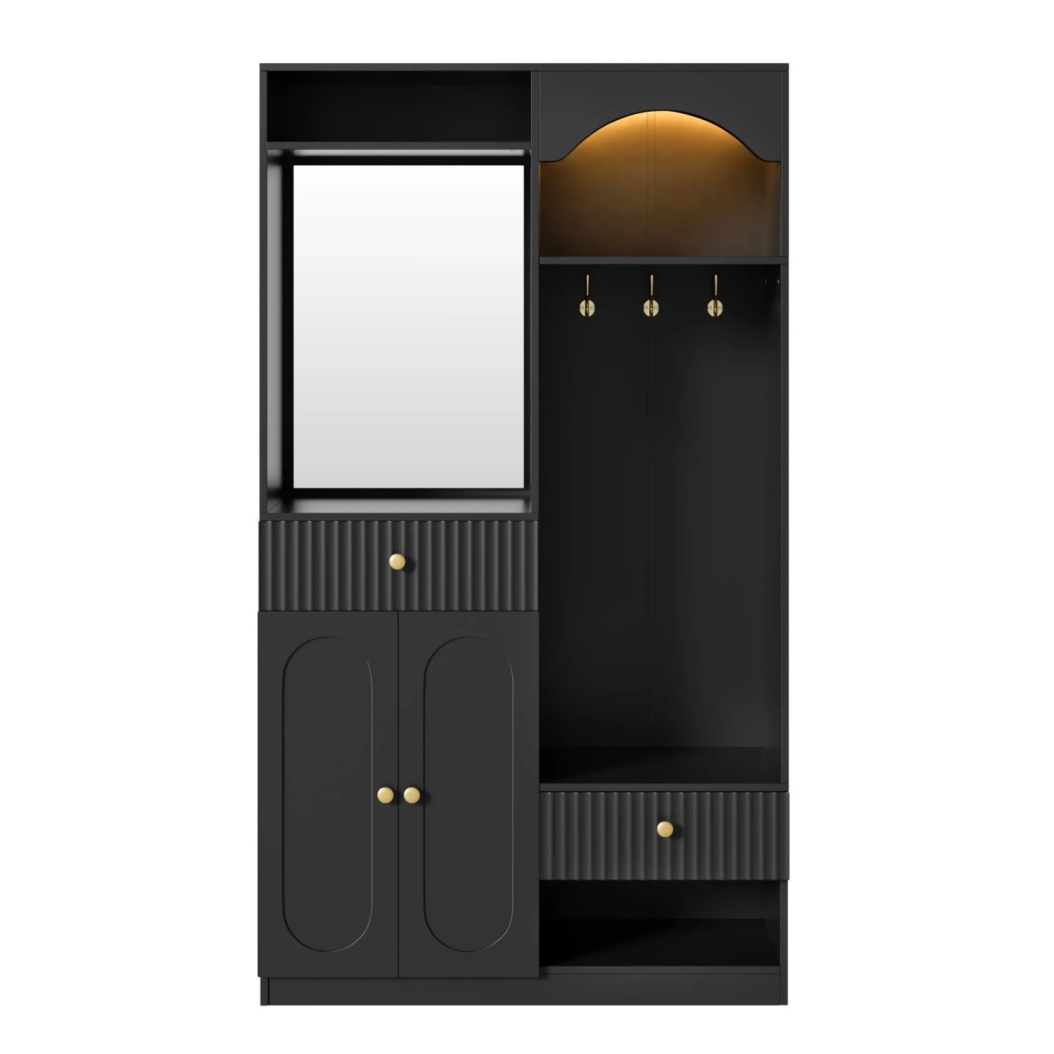 Merax Garderobe Spiegel Sitzbank Schuhschrank Haken LED