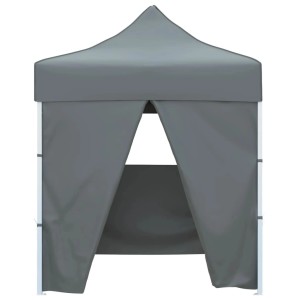 Faltbares, anthrazitfarbenes Partyzelt 2x2m mit Seitenwänden für Outdoor-Events.