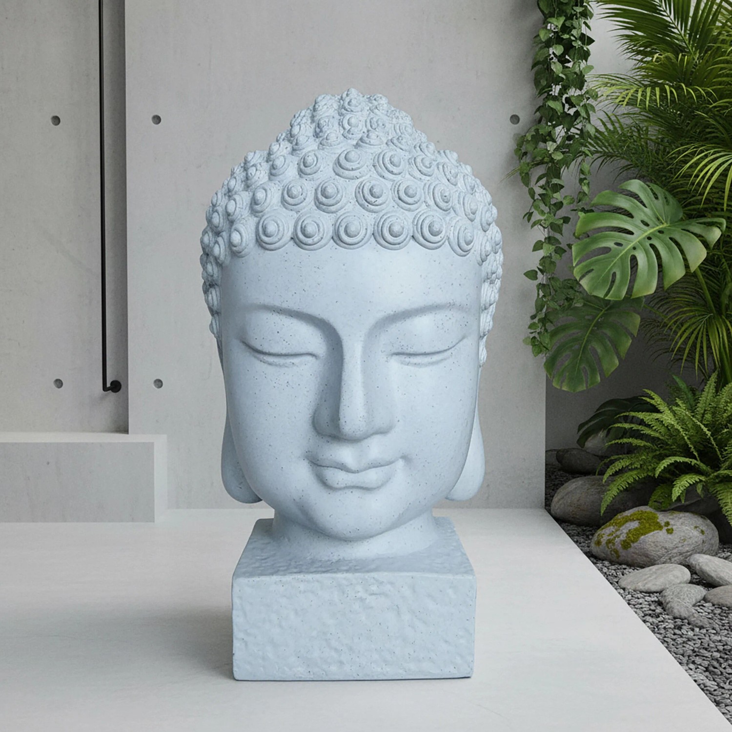 Relaxdays Buddha Kopf Polyresin Weiß Wetterfest Frostfest UV-beständig 70 cm x 45 cm x 45 cm 3,8 kg_5