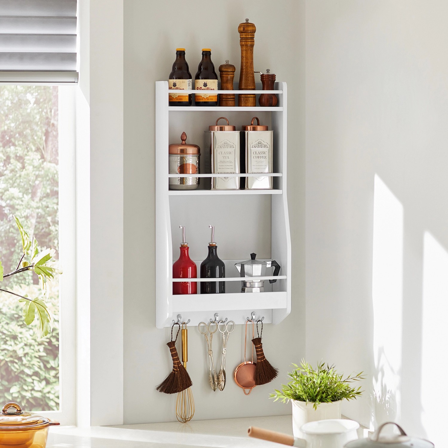 SoBuy Wandregal Gewürzregal Küchenregal mit 3 Ablagen Badregal Weiß KCR12-W_2