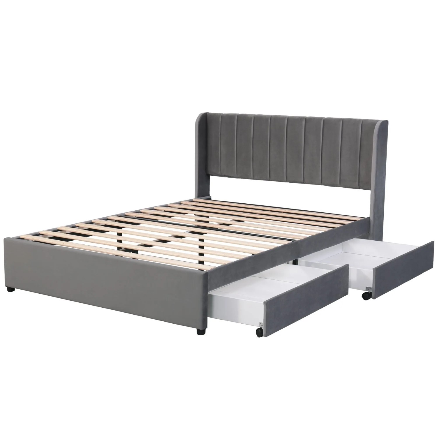 okwish Polsterbett 160x200cm mit Rückenlehne Schlafzimmer Grau ohne Matratze