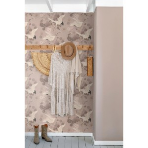 ESTAhome Vliestapete mit Kranichen in Grau-Rosa, 50x900cm. Dekorative Tapete für Wohnräume.