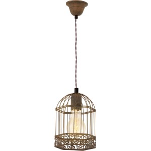 Rostfarbene Eglo Pendelleuchte Harling aus Stahl im Käfig-Design.