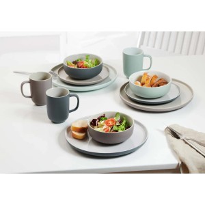 Ritzenhoff & Breker Jasper Frühstücks-Set, 18-teilig in Taupe, mit Tellern, Schalen und Bechern.