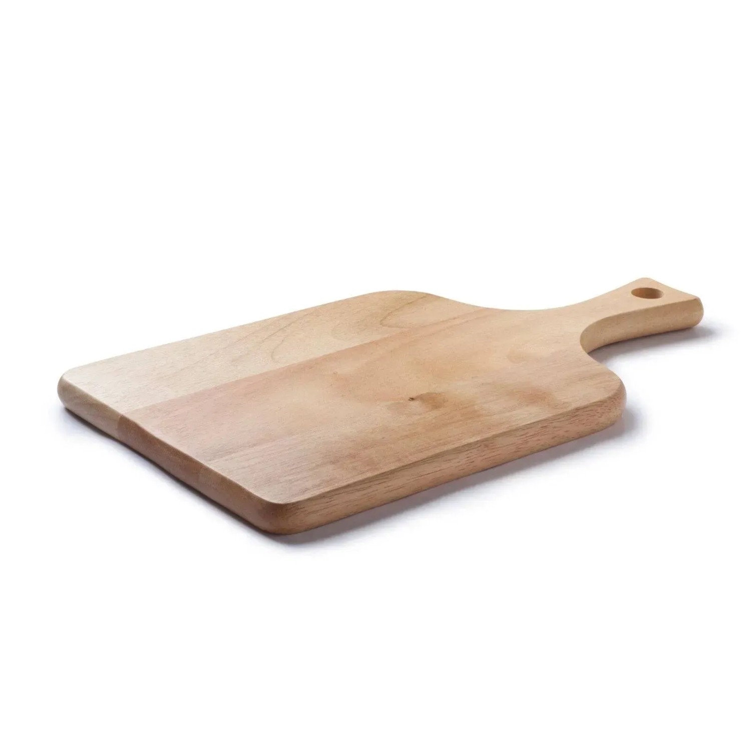 Holzschneidebrett mit Griff, geeignet für lebensmittelechten Klarlack, zur Beschichtung von Tischplatten.