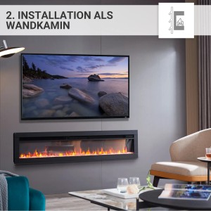 BALDERIA AG-60 Elektrokamin als Wandkamin mit 3D-Flammeneffekt in Schwarz.