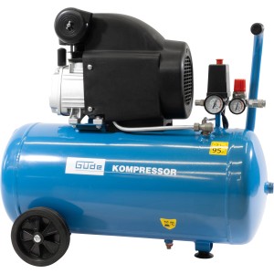 Güde Kompressor-Set 301/10/50, 12-teilig, mit blauem Kessel, Manometer und Zubehör.