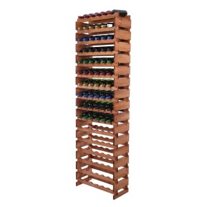 Hohes PROREGAL Weinregal VINOTECA FLEX PRO aus braun geöltem Kiefernholz, modular, mit 16 Ebenen für Weinflaschen.