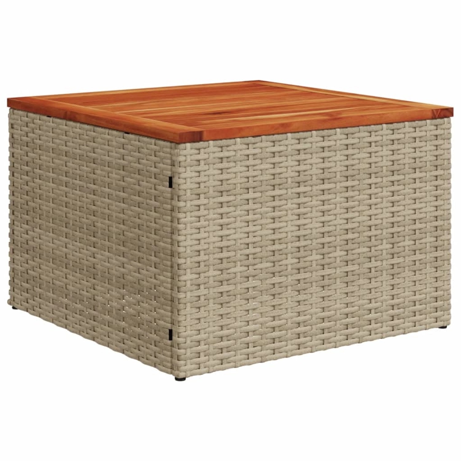 Beiger vidaXL Gartentisch aus Polyrattan mit Akazienholzplatte, Teil der Garten-Sofagarnitur.