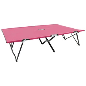 Klappbare, rosa Sonnenliege für 2 Personen mit Stahlrahmen. Ideal für Camping und Outdoor.