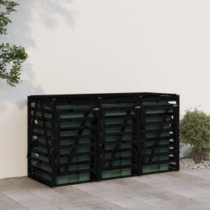 DELUKE 3er Mülltonnenbox Kiefernholz BOUMI 240x91,5x128,5cm Schwarz Mülltonnenverkleidung Für 3 Tonnen Müllbox Aus Holz