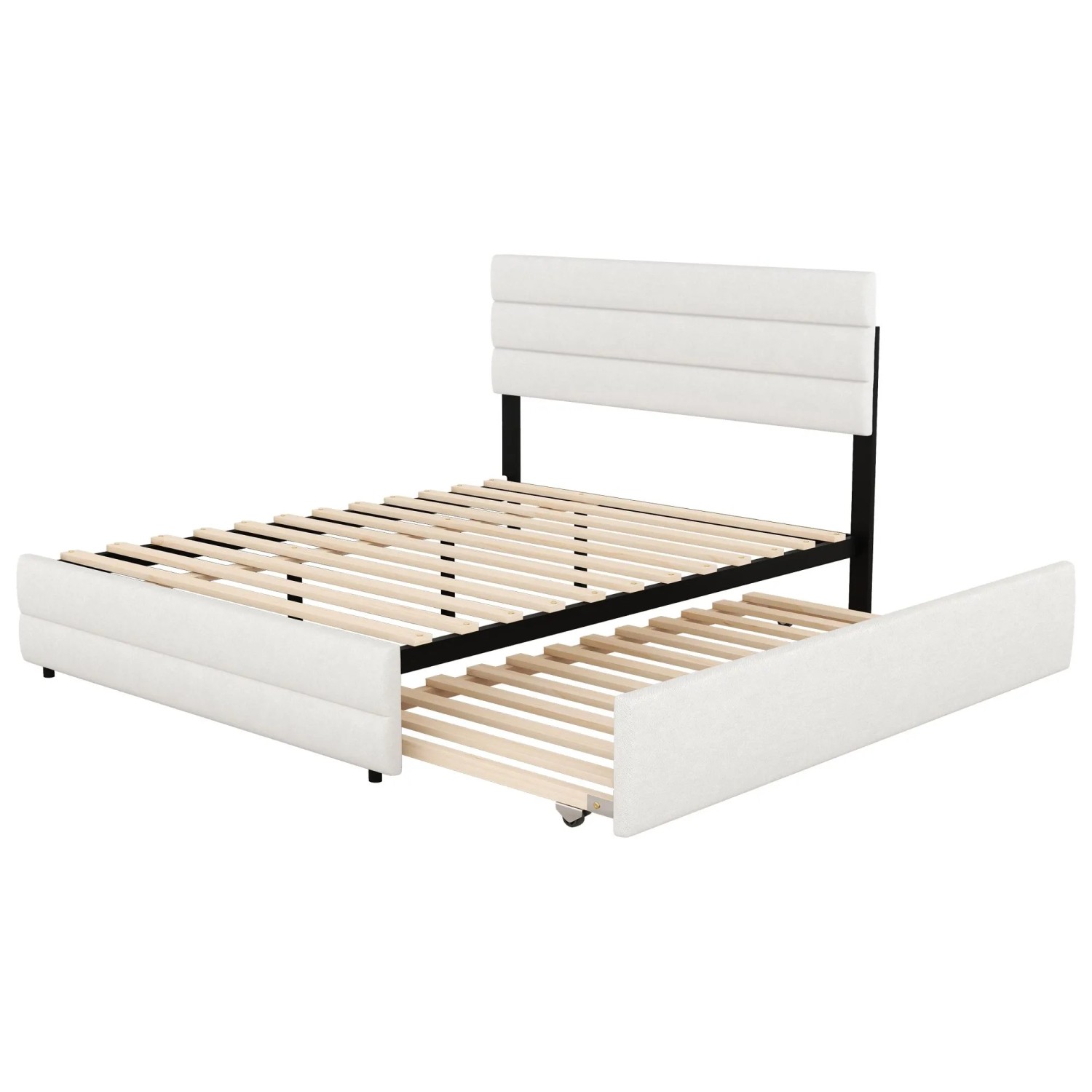 KOMHTOM Plattfürmbett 140 x 200 Cm  Mit Stauraum Für Zwei Personen Und Zwei Schubladen  Leinen + Mdf  Beige  Matratze Nicht Im Lieferumfang Enthalten