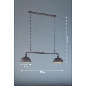 Fischer & Honsel Pendelleuchte Leitung, 2-flammig, schwarz/gold, im Industrial Look.