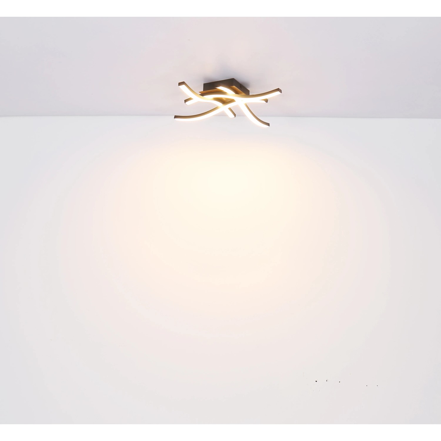 Moderne LED Deckenleuchte Evita, 43 cm, schwarz/Holzoptik, warmweißes Licht.