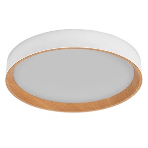 Weiße Osram LED-Deckenleuchte Orbis Larios, rund, mit Holzdekor-Ring. Dimmbar, Ø 49 cm.