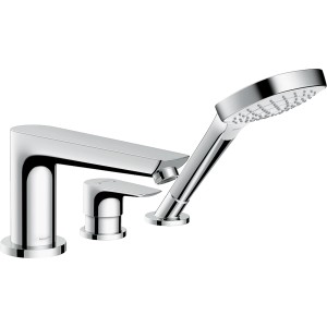 Hansgrohe Talis E 3-Loch Wannenrandarmatur mit Handbrause und Secuflex Schlauch in Chrom.