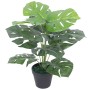 Künstliche Monstera-Pflanze im Topf, 45 cm hoch, grüne Blätter mit typischen Löchern.