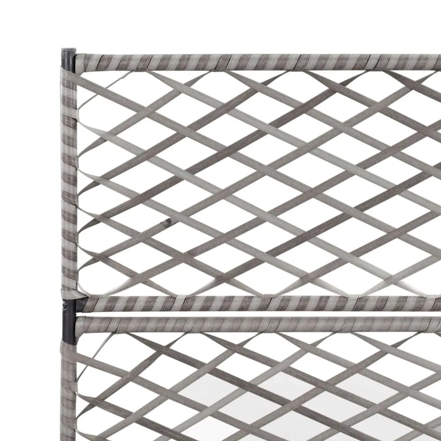 Detailansicht Rankgitter des grauen furnicato Hochbeets aus Poly Rattan.