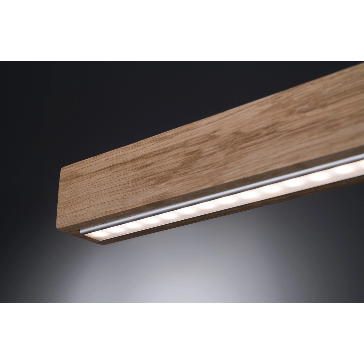 Moderne LED-Pendelleuchte Straßburg von Fischer & Honsel mit Holz-Optik und warmweißem Licht.