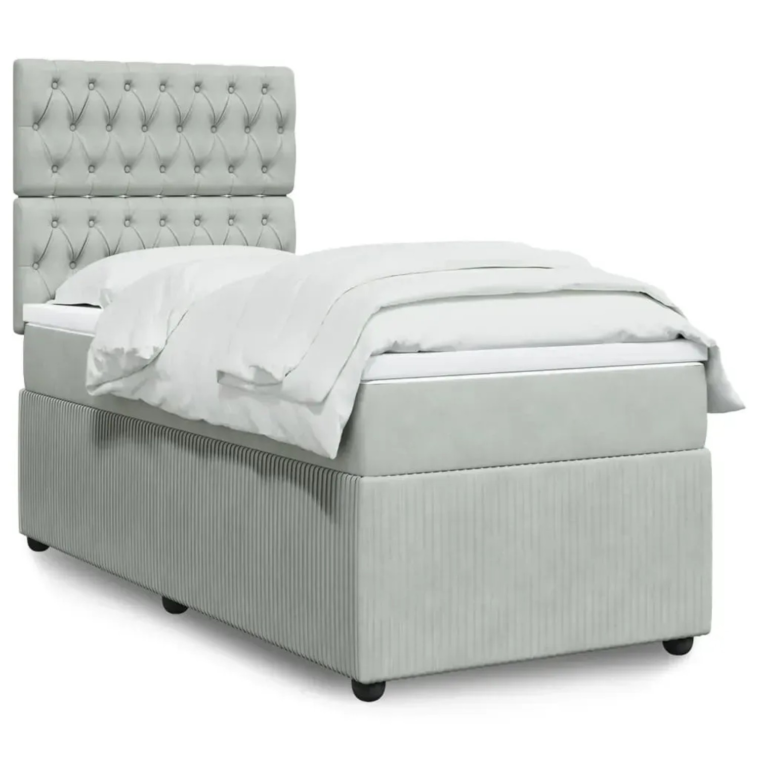 Hellgraues vidaXL Boxspringbett 90x190 cm mit Samtbezug, Matratze und Kopfteil.