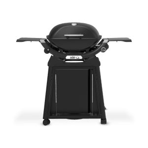 Schwarzer Weber Gasgrill Q2200N mit Rollwagen und Alugussdeckel.