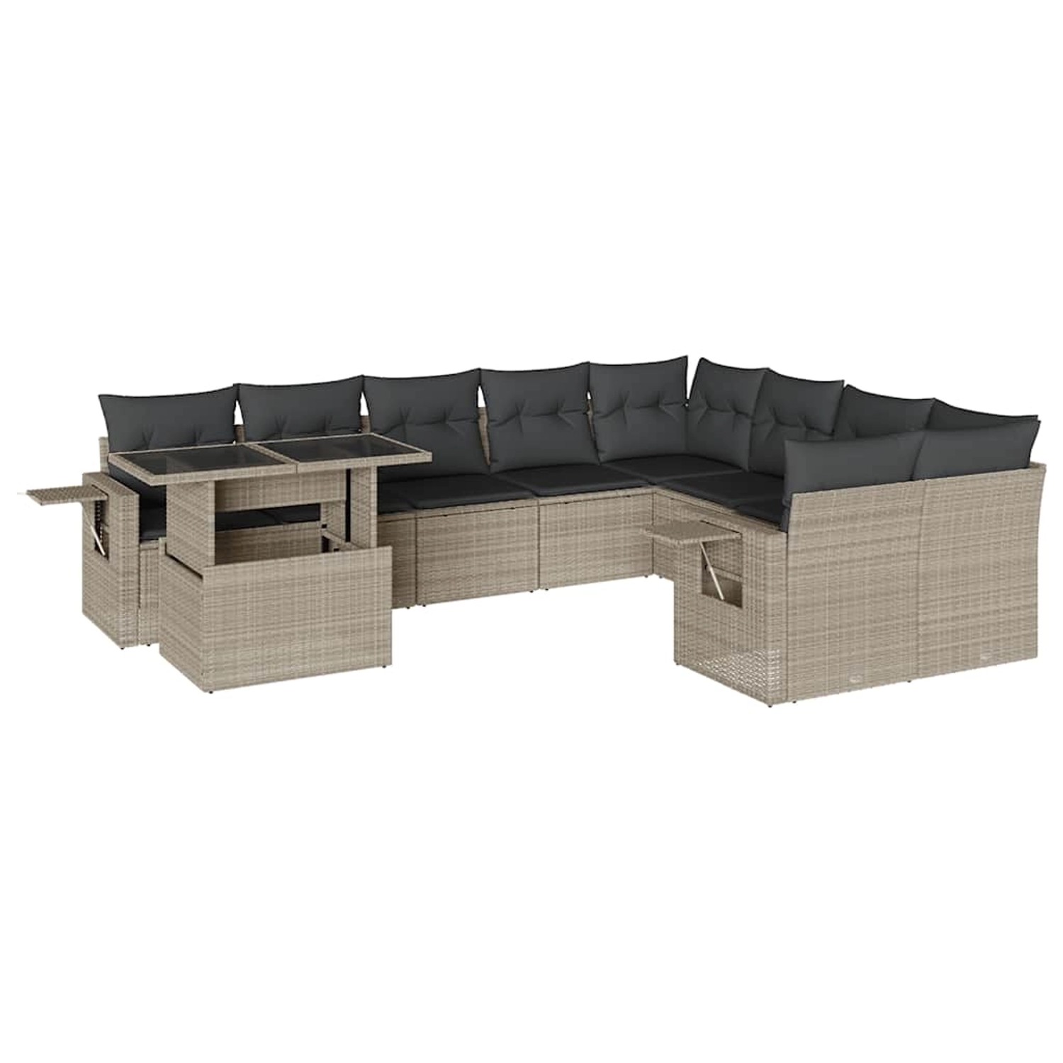 vidaXL 10-Tlg Garten-Sofagarnitur mit Kissen Hellgrau Poly Rattan 3268142 günstig online kaufen