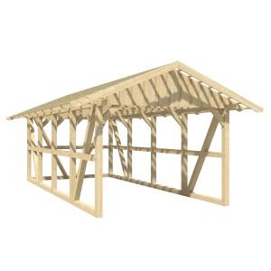 Skan Holz Carport Schwarzwald, naturbelassenes Holz mit Dachlattung und Rückwand.