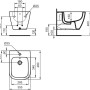 Technische Zeichnung: Ideal Standard i.life S Wand-Bidet, Abmessungen und Details.