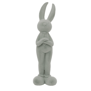 Grüner Deko-Hase, 20 cm, beflockt, aus Polyresin. Osterdeko für Wohnzimmer und Esstisch.