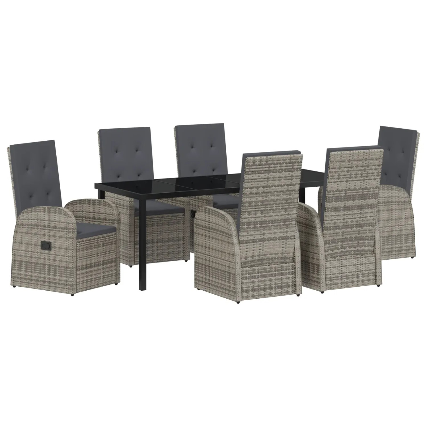 vidaXL Garten Essgruppe mit Kissen 7-Tlg Grau Poly Rattan 3379497