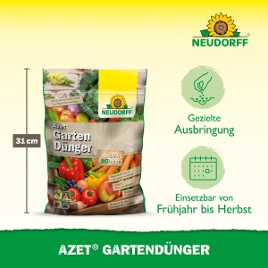 Packung Neudorff Azet Gartendünger 1,75 kg mit Gemüseabbildung. Organischer NPK-Dünger für den Garten.