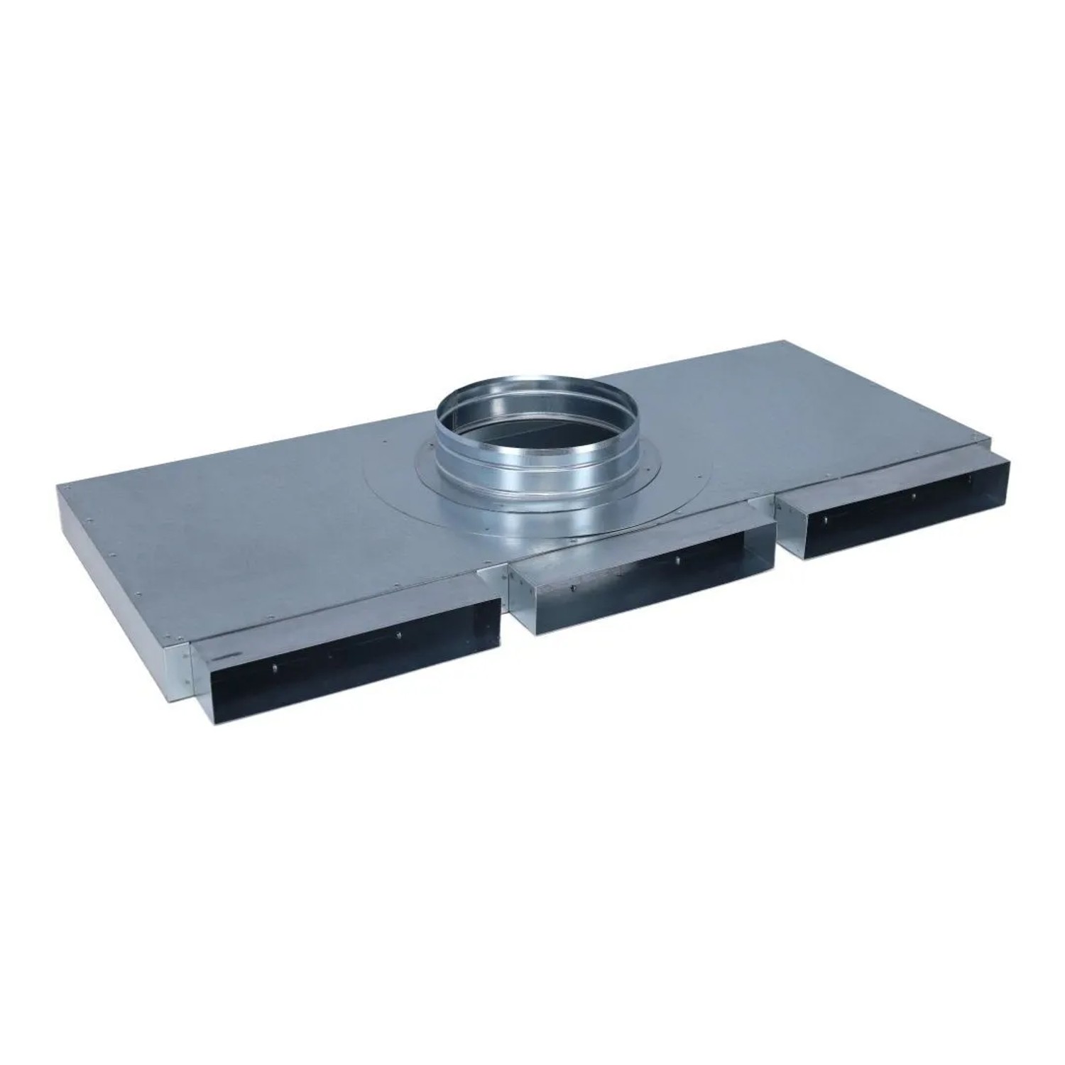 Subtiel Flachkanal Verteiler 250 x 50 mm Drei Eingänge Ein Ausgang Ø 200 mm