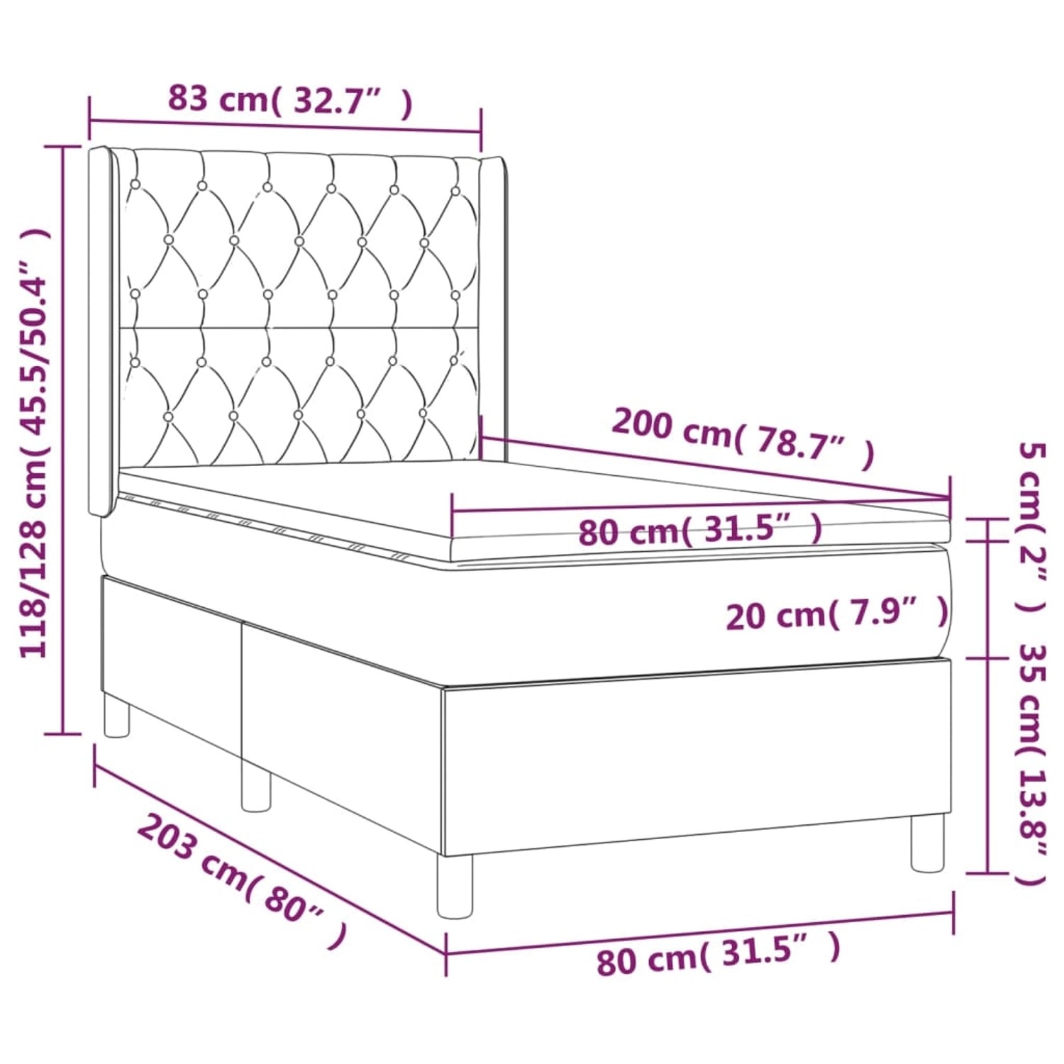 vidaXL Boxspringbett hellgrau, 80x200 cm, mit Matratze und Kopfteil. Bett für erholsamen Schlaf.
