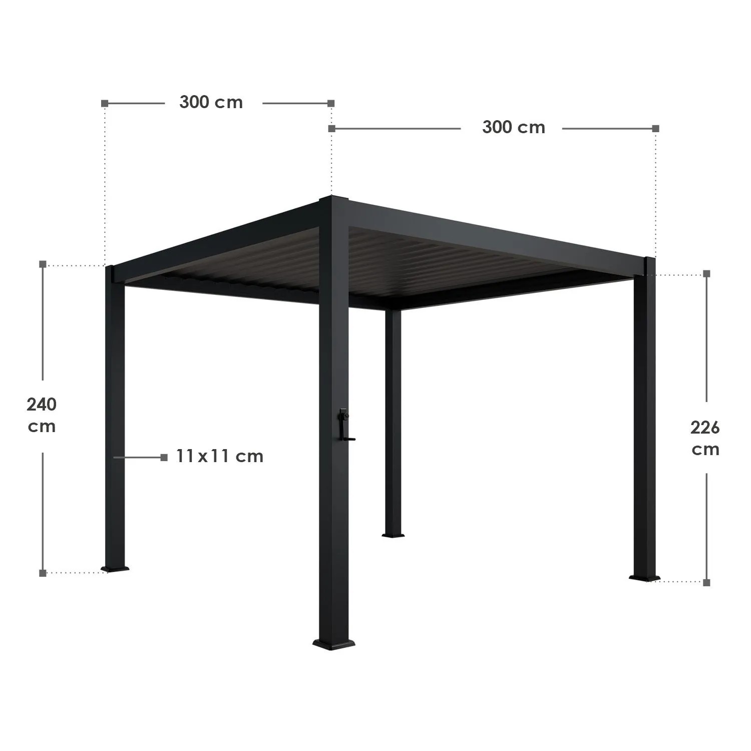 Juskys Pergola Lamellendach Tahiti 3x3m in Anthrazit mit Maßangaben.