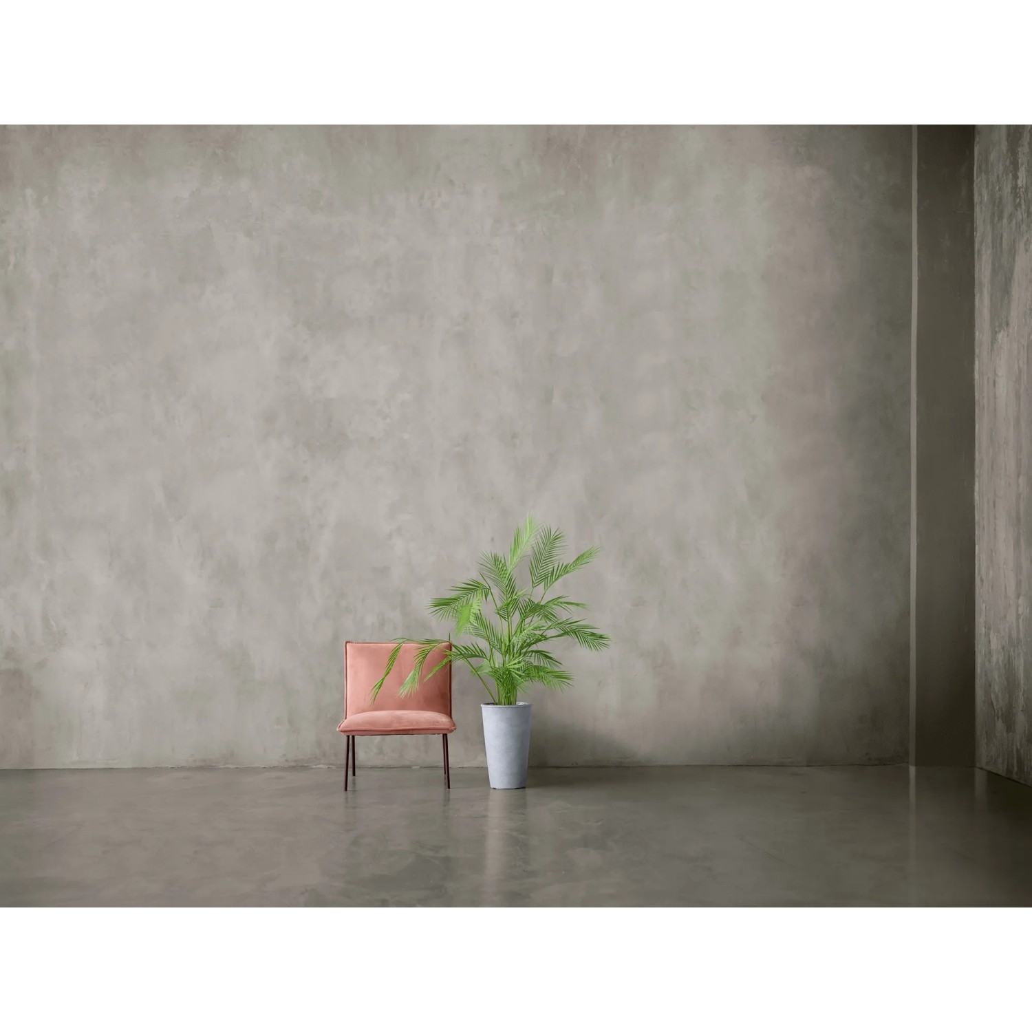 Betongraue Wandgestaltung mit Alpina Mineral Beton Granulat, 6 kg. Fugenlose Optik im Raum.