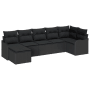 Schwarzes 7-teiliges Garten-Sofa-Set aus Poly Rattan mit Kissen von vidaXL. Modulare Bauweise für flexible Gartengestaltung.
