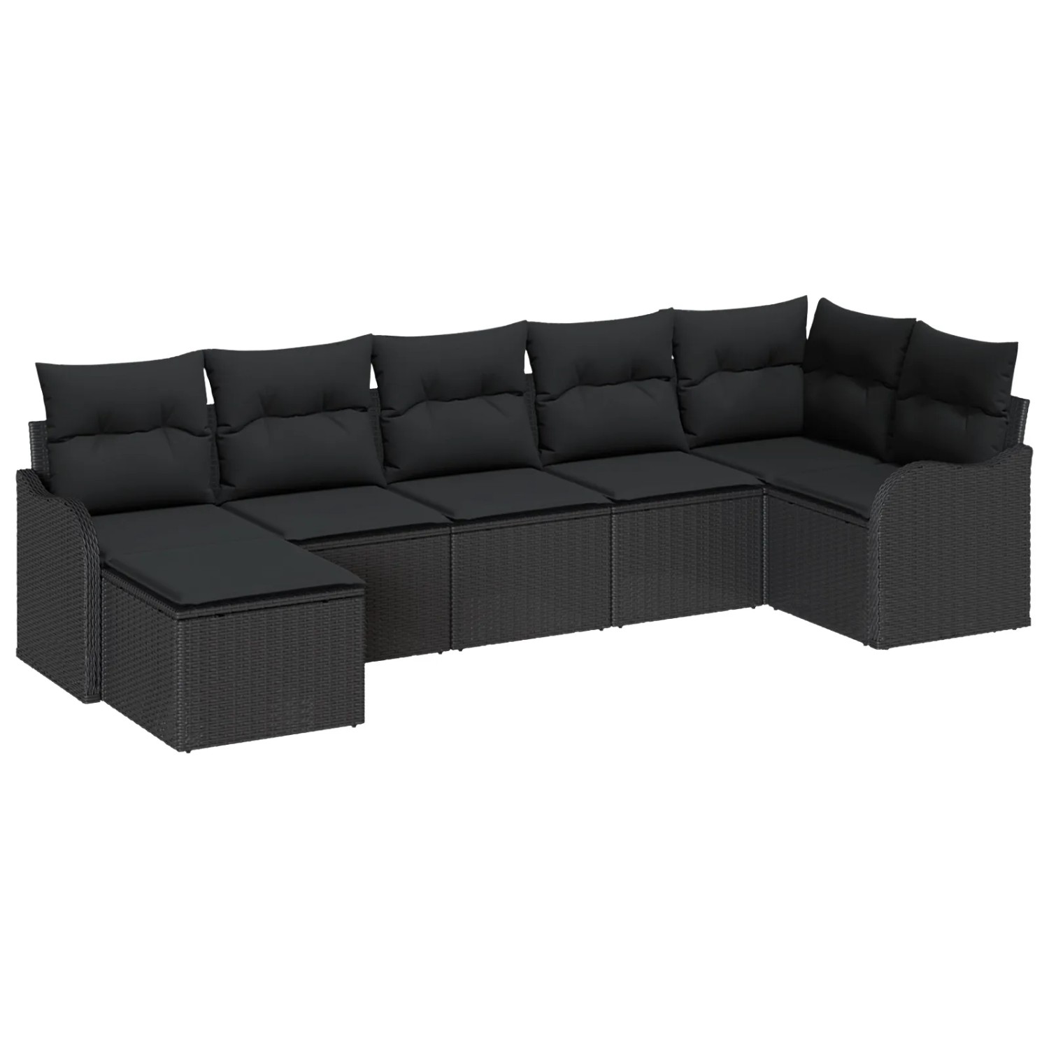 vidaXL Garten-Sofa-Set mit Kissen 7-Tlg Schwarz Poly Rattan 3354462