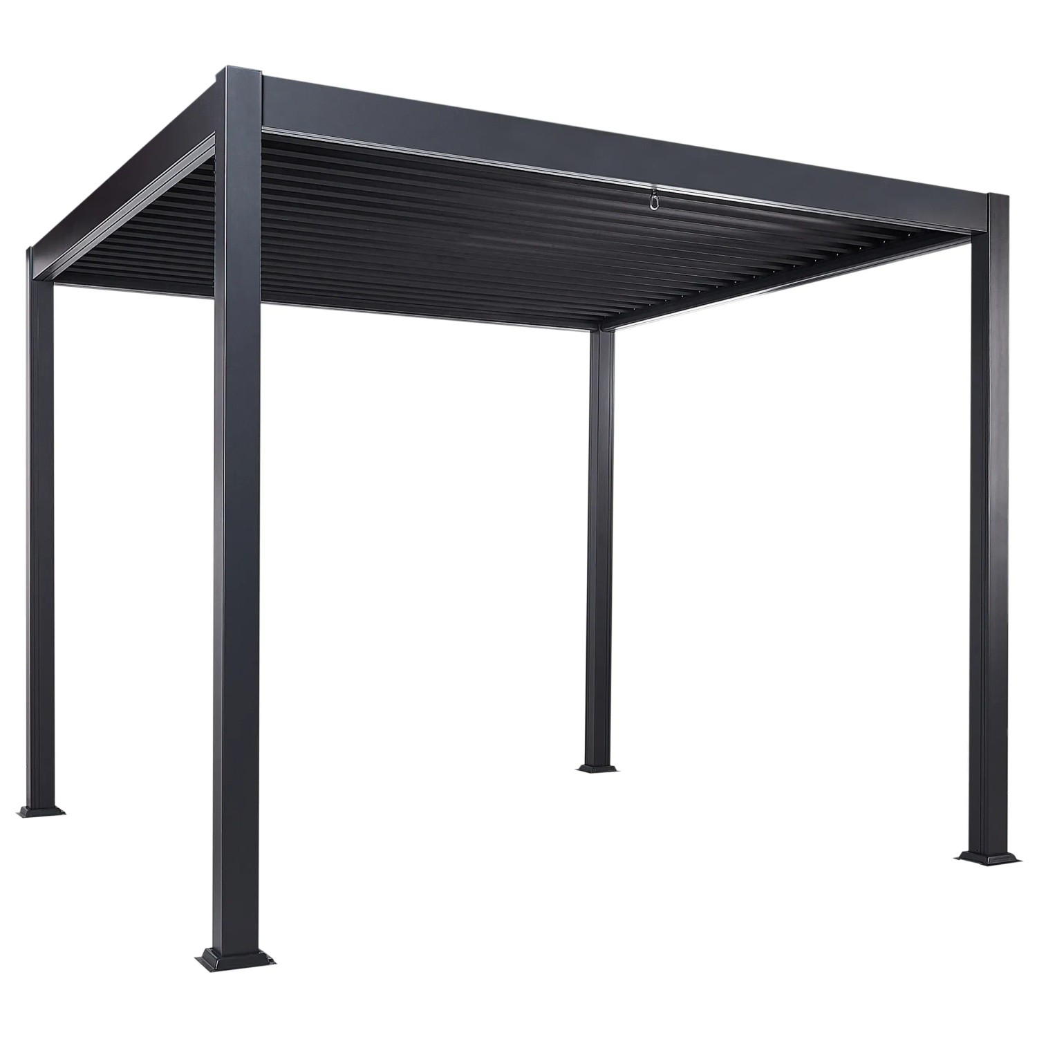 Schwarze Beliani Gartenpergola 310x310x250 mit Lamellendach für Terrasse & Garten.