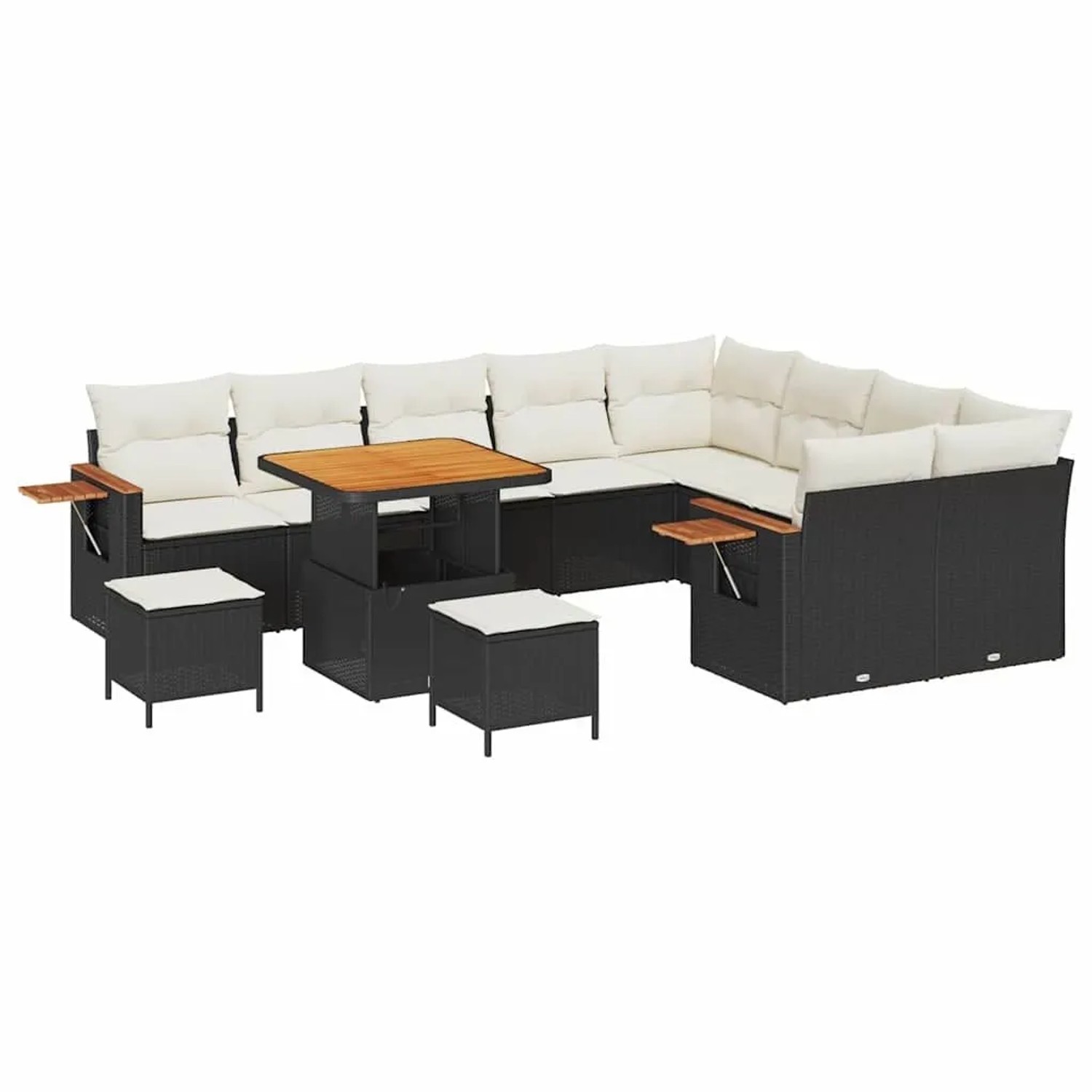 vidaXL Gartensofa-Set mit Kissen 13 Stk Schwarz und Creme Poly-Rattan 3365160