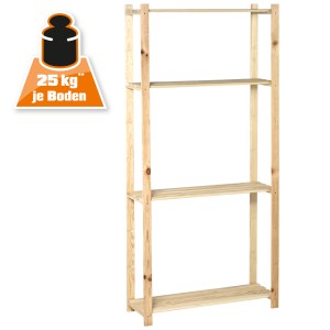 Holz-Schraubregal, 170x80x30cm, Natur, mit 4 Böden. Regale & Regalböden für mehr Stauraum.