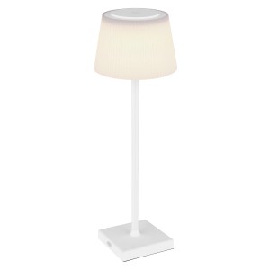 Weiße LED-Tischleuchte Gregoir von Globo, Design-Tischlampe mit Touchdimmer und USB-Ladekabel.