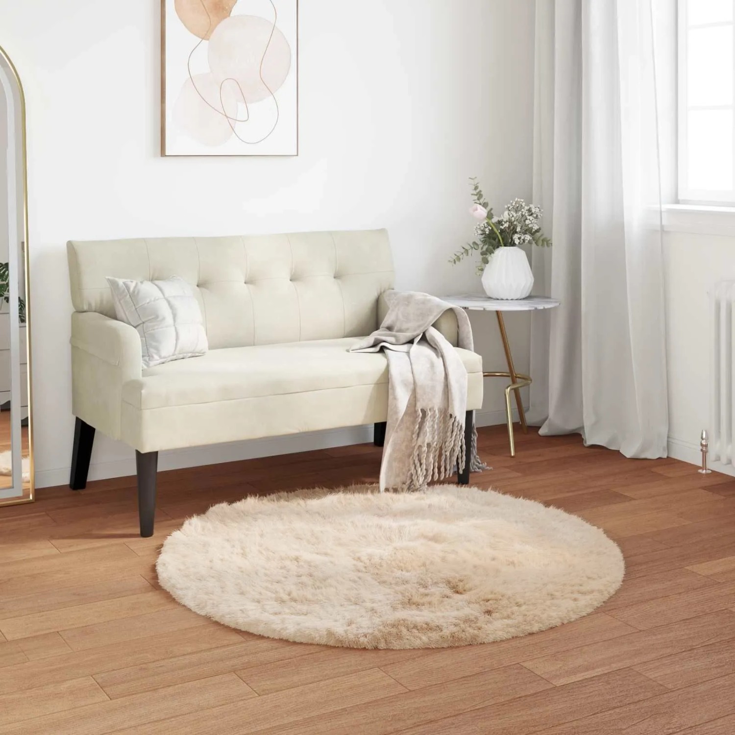 vidaXL Kunstschaffell Teppich Tafalla Beige Ø 120 cm Polyester 42021493_2