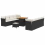 Schwarzes 11-teiliges vidaXL Garten-Sofa-Set aus Poly Rattan mit Tisch und Hockern.