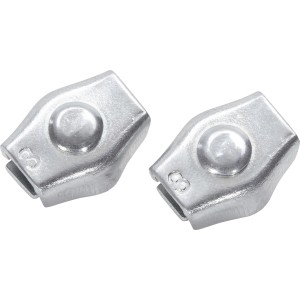 Zwei verzinkte Simplexklemmen für Seile von 1,5-3 mm, Edelstahl-Beschläge.