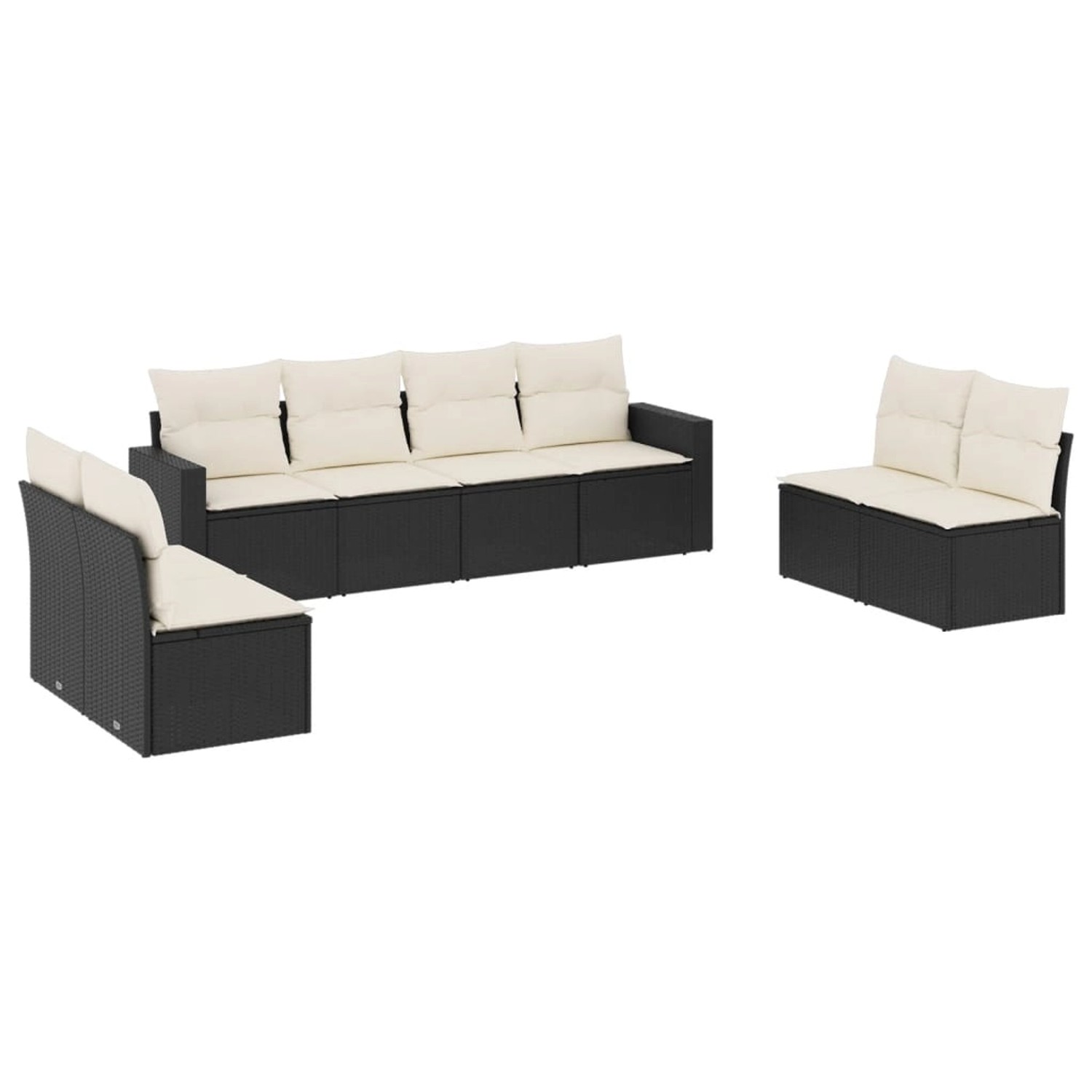 vidaXL 8-tlg Garten-Sofagarnitur mit Kissen Schwarz Poly Rattan Modell 77