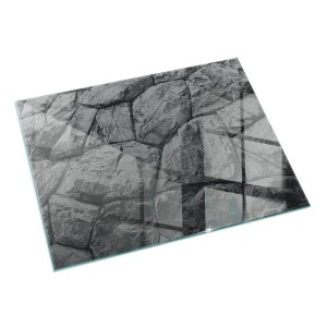 Tulup Glasplatte für Kamin Natursteinmuster Glasbodenplatte für Kaminöfen Rechteck 60x40 cm Grau Glasplatte für Kamin Glas unter Kamin
